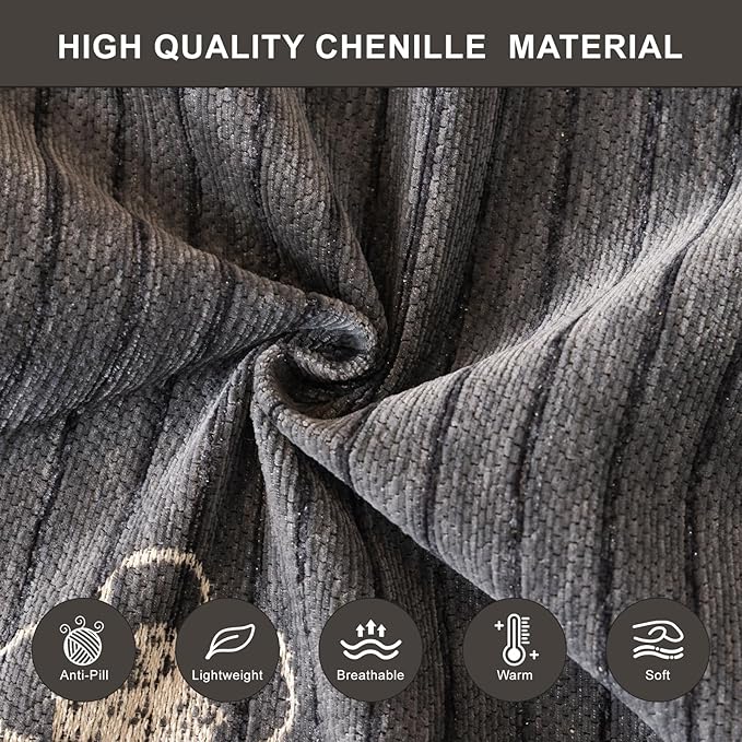 ROOMLIFE Gray Couch Cover Boho Sofa Covers for 3 Cushion Couch Washable, Furniture Protector Sofa Couch Cover for Dogs, Soft Chenille Sofa Slipcover, Couch Throw Blankets with Tassels 71 '' X 134''