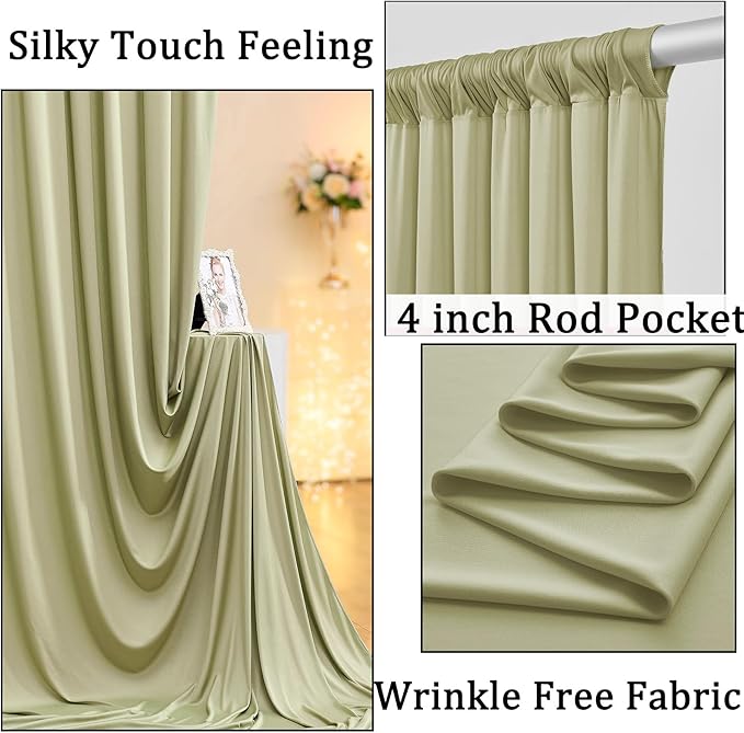 10ft x 10ft Wrinkle Free Sage Green Backdrop Curtains for Parties, Polyester Photo Backdrop Drapes 2 Panels 5x10ft for Wedding Birthday Party Photography Background Photoshoot