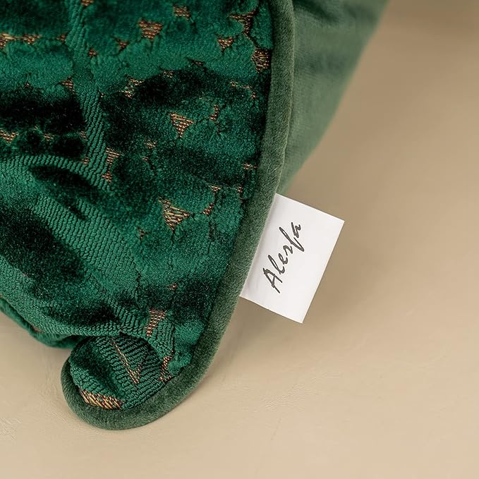 Alerfa 20 x 20 Inch Green Teal Square Maple Leaf Pillow Embroidery Cut Velvet Cushion Case Luxury Modern Lumbar Throw Pillow Cover Decorative Pillow for Couch Sofa Living Room Bedroom Car