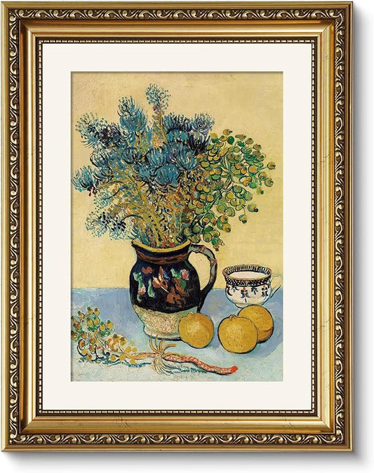 ARPEOTCY Vintage Gold Framed Wall Art, Wildflowers Retro Van Gogh Paintings, Canvas Prints Artwork with Antique Frame, Victorian Wall Picture Decor for Room Gallery Living Room, 11x14 inch