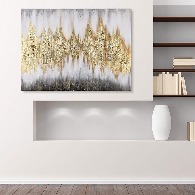 Empire Art Direct Abstract Wall Art Textured Hand Painted Canvas by Martin Edwards, Unframed, 40" x 30", Gold Frequency