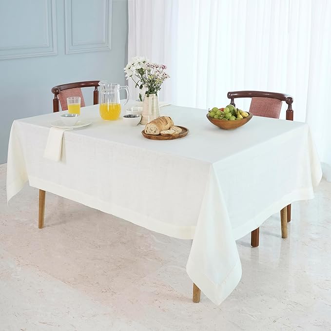 D'Moksha Homes Ivory Linen Tablecloth 60 x 156 Inch - 100% Pure Linen Tablecloth for Rectangle Tables - Machine Washable Table Cloth for Fall, Thanksgiving, Christmas, Holiday