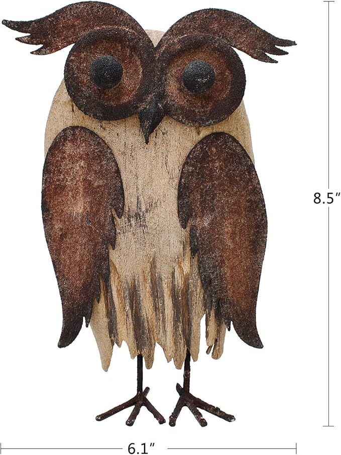 K KILIPES Rustic Owl Decorations for Home Decorative Wood Owl Figurine Statues Night Owl Tabletop Ornaments Collectible Sculptures (8.5" H A)