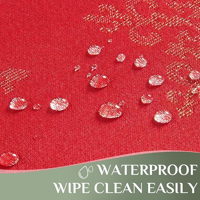 Rectangle Fancy Metallic Sparkling Snowflake Christmas Fabric Table Cloth red Hunter Gold Navy White Silver No-Iron Soil Resistant Woven Holiday Table Cover(Red Gold/52x70Inch)