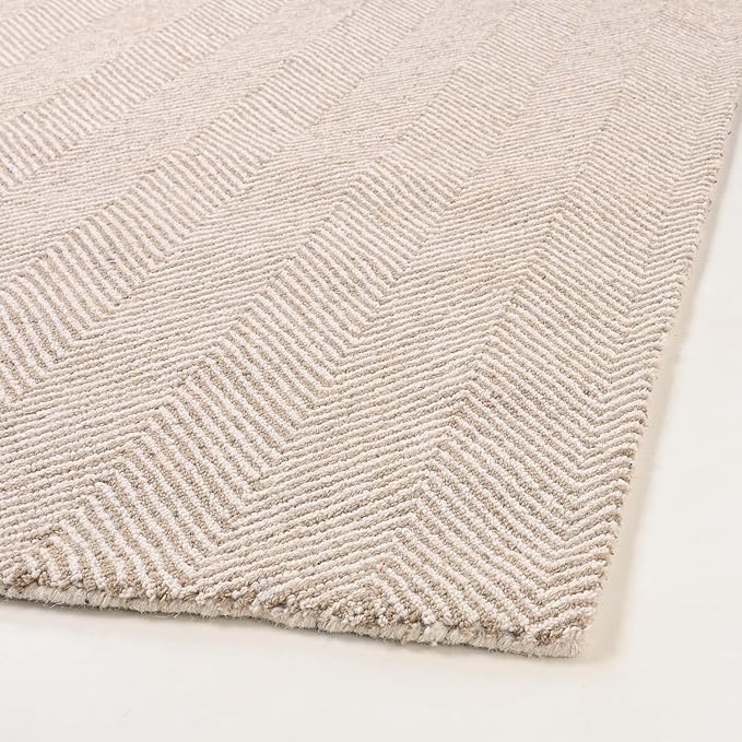 Modern Herringbone Chevron Collection Handcrafted Wool Area Rug - Durable, Zigzag Pattern, for High Traffic, Contemporary Design for Living Room, Bedroom, Dining Room Decor (Sand Beige, 9' x 9')