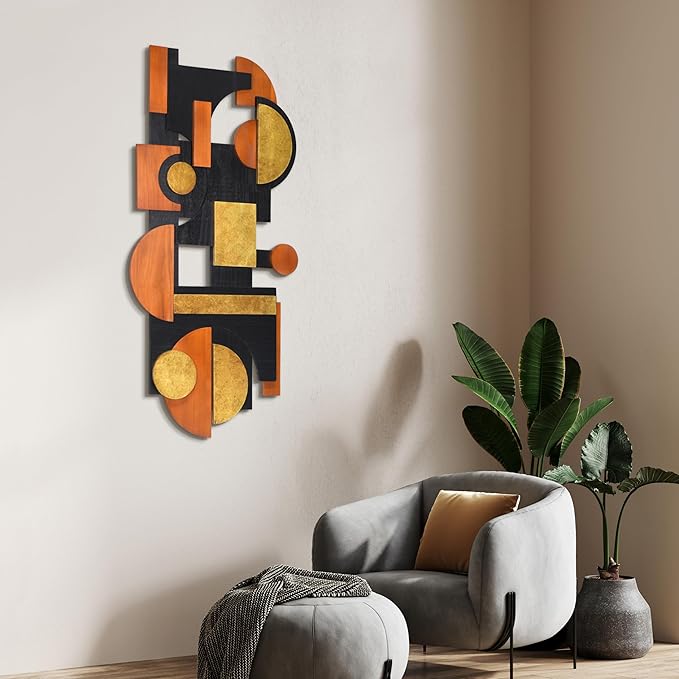 Empire Art Direct "Amber Embraces I Handmade Dimensional Solid Paulownia Wood Abstracts Wall Art, Ready to Hang, Living Room, Bedroom & Office, 48" x 24"x 1.42"