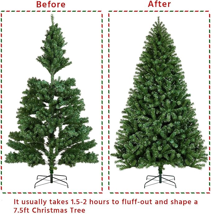 Yaheetech 7.5ft Pre-lit Spruce Artificial Hinged Christmas Pine Tree Prelighted Holiday Xmas Tree for Home Party Decoration with 550 Warm White Lights and 1354 Branch Tips, Green