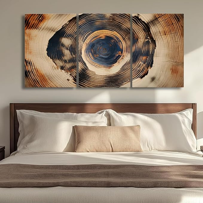 Oxzcimty Tree Ring Canvas Wall Art,Vintage Tree Ring Art,Modern Nature Wall Decor for Living Room,Bedroom,Office (16" x 24" x 3 pcs)