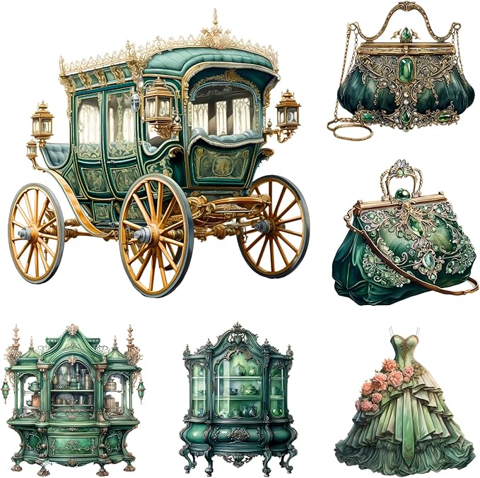 XERE 102 Pcs Green Victorian Era Scrapbook Stickers Set, Aesthetic Sticker for Scrapbooking and Journaling, Junk Journal Supplies, Bullet Journals Materials, Planner Arts Craft Collage Supplies