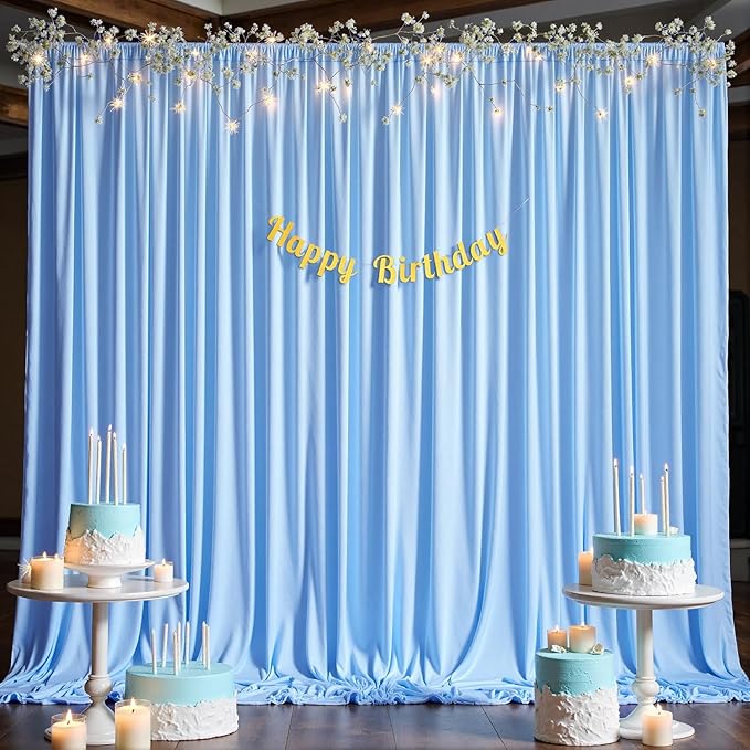 10x8ft Wrinkle Free Baby Blue Backdrop Curtains for Parties, Thick Fabric Backdrop Drapes for Wedding Birthday Photography Baby Shower Party Background