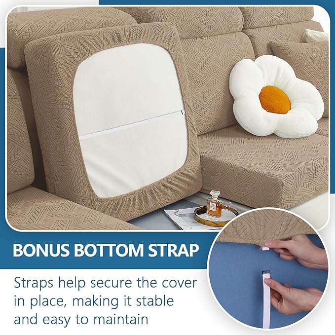 hyha Individual Couch Cushion Covers, Stretch Magic Sofa Seat Cushion Covers Washable, Dog Couch Sofa Slipcover for Pets, Kid with Elastic Bottom(Back Cover M, Camel)