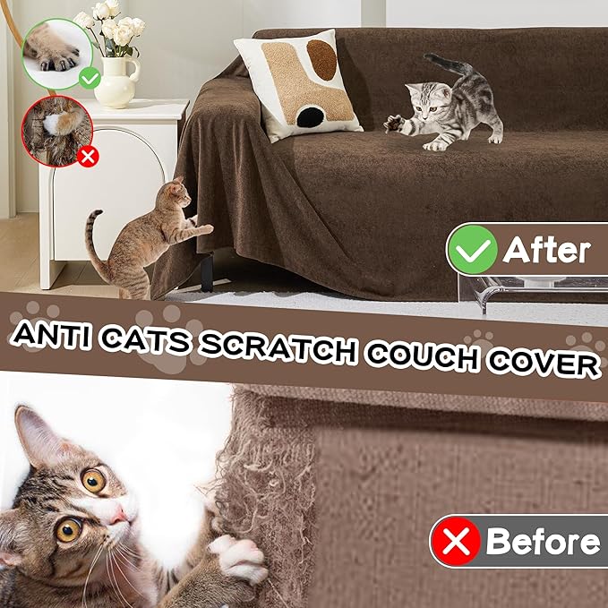 MEETSKY Couch Cover for 3 Cushion Sofa Washable, Cat Scratch Proof Sofa Covers, Furniture Protector Oversized L Shape Brown Sofa Slipcovers Sectional Big Couch Covers for Dogs Pets, 71" x 150"