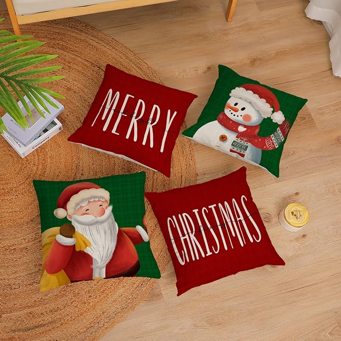 Merry Christmas Pillow Covers 20x20 Set of 4 Red Green Xmas Throw Pillow Covers Winter Holiday Pillow Covers Pillow Cases Home Outdoor Sofa Couch Cushion Covers for New Year(20 by 20)
