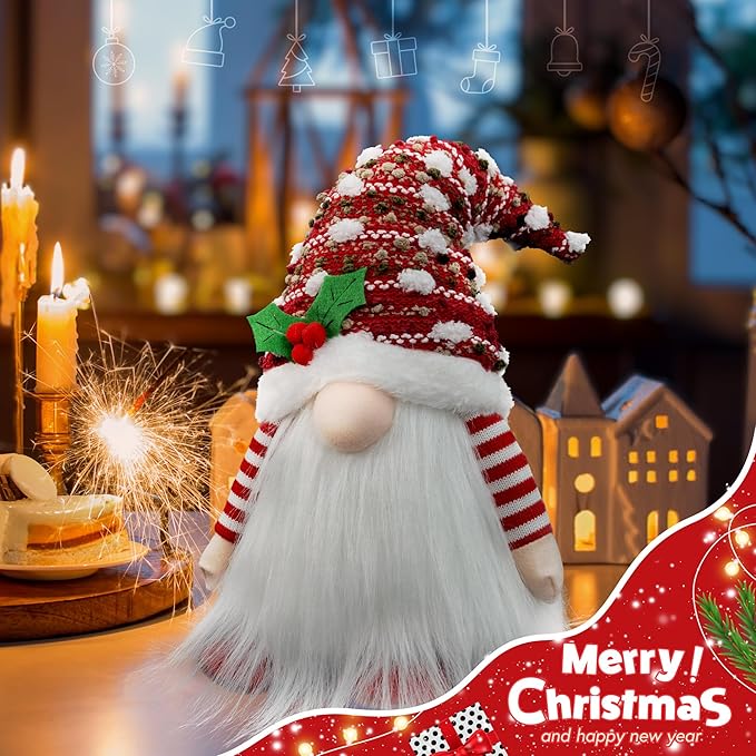 Gnome Christmas Decorations, Handmade Ornaments Swedish Tomte Elf Stuffed Dwarf for Home Holiday Decor, Thanksgiving Valentines Birthday Christmas Plush Gnome Gifts for Women