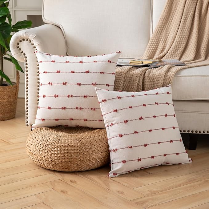 Caflife Boho Fall Throw Pillow Covers 22x22 inches Beige and Rust, Set of 2 Modern Farmhouse Decorative Pillow Covers for Couch Bed, Living Room