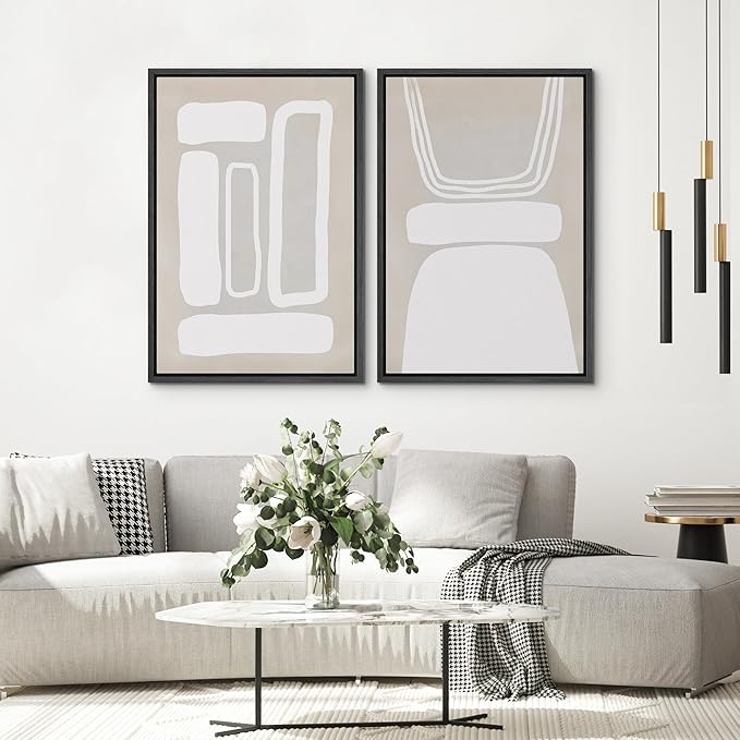 SIGNWIN Framed Canvas Print Wall Art Set Retro 1960s Geometric Figure Collage Abstract Shape Cozy Neutral Modern Art Decorative Nordic Multicolor for Living Room, Bedroom, Office - 16"x24"x2 Black