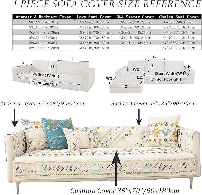 Boho Chenille Couch Covers,Geometric Couch Covers for Sofa,Chenille Couch Cover Non Slip,Sectional l Shaped Sofa Furniture Protector Cover for Home Decor,Blue_3 Seat 35x82in/90x210cm