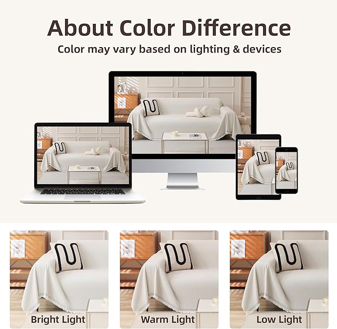Couch Cover for 2-3 Cushion Couch, Non Slip Slipcover Chenille Couch Covers for Sectional Sofa, Sofa Covers Washable, Soft Sofa Furniture Protector for Pets and Kids, 71''x118'', Cream