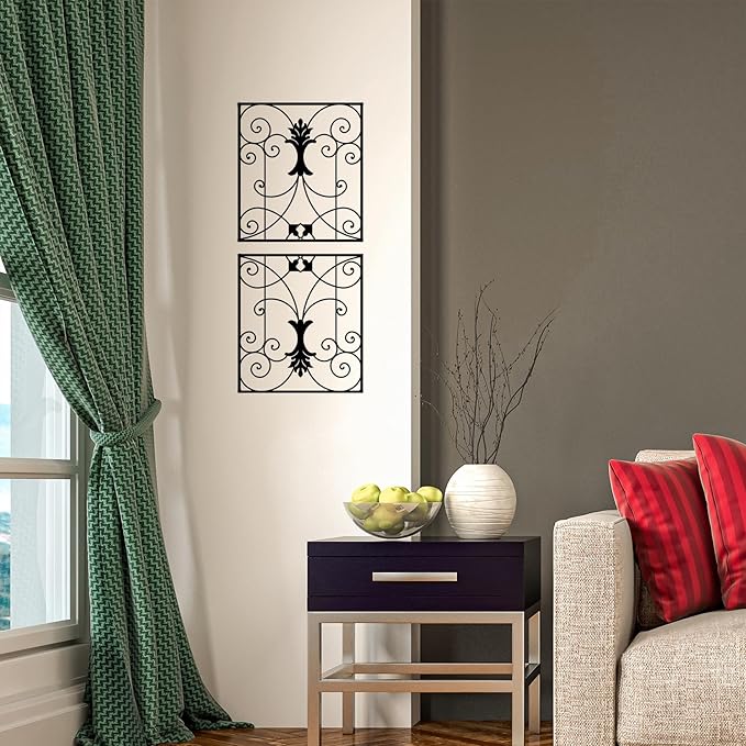 DUOOLN Large Metal Scroll Home Wall Decor , Square Geometric Art Wall Paintings, Abstract Minimalist Modern Metal line Hanging Sign, for Farmhouse Living Room Bedroom Indoor Outdoor Office Sculpture Decoration
