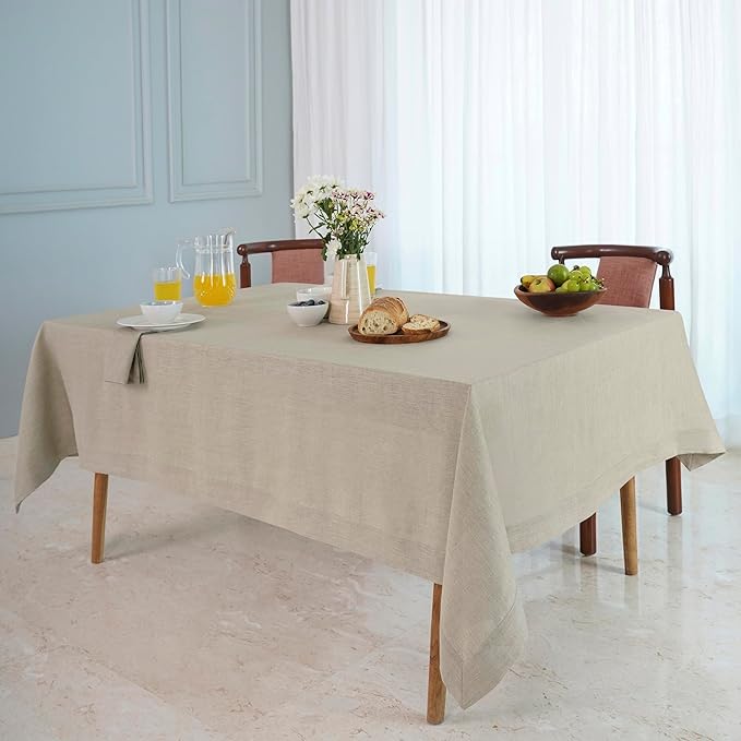 D'Moksha Homes Natural Linen Tablecloth 60 x 120 Inch - 100% Pure Linen Tablecloth for Rectangle Tables - Machine Washable Table Cloth for Fall, Thanksgiving, Christmas, Holiday