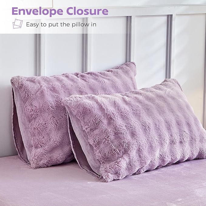 Tokokimo Fluffy Fleece Queen Size Duvet Cover Set, Ultra Soft Reversible Heavyweight Bedding Set, Extra Warm Winter Duvet Cover Set with 2 Pillow Cases, All Season Fuzzy Comforter Cover Set, Purple