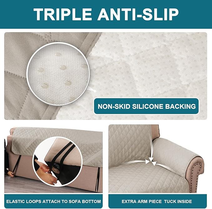 Turquoize 100% Waterproof Couch Cover Sofa Covers for 2 Cushion Couch Loveseat Covers Triple Non-Slip Couch Cover for Dogs Washable Furniture Protector Cover for Pets, Kids,Dog (Loveseat 54",Pale Oak)