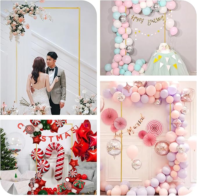 Gold Wedding Arch Backdrop Stand, 6.6FT*6.6FT Square Balloon and Flower Metal Aluminum Frame for Ceremony, Anniversary, Party, Baby Shower Photo Booth Decoration.