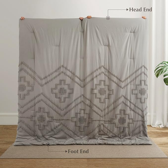 Oli Anderson Boho Tufted Comforter Set Twin Size, 2 Pcs Soft Jacquard Bedding Set for All Seasons, Shabby Chic Farmhouse Bedding Set with Comforters for All Seasons (Grey, Twin)