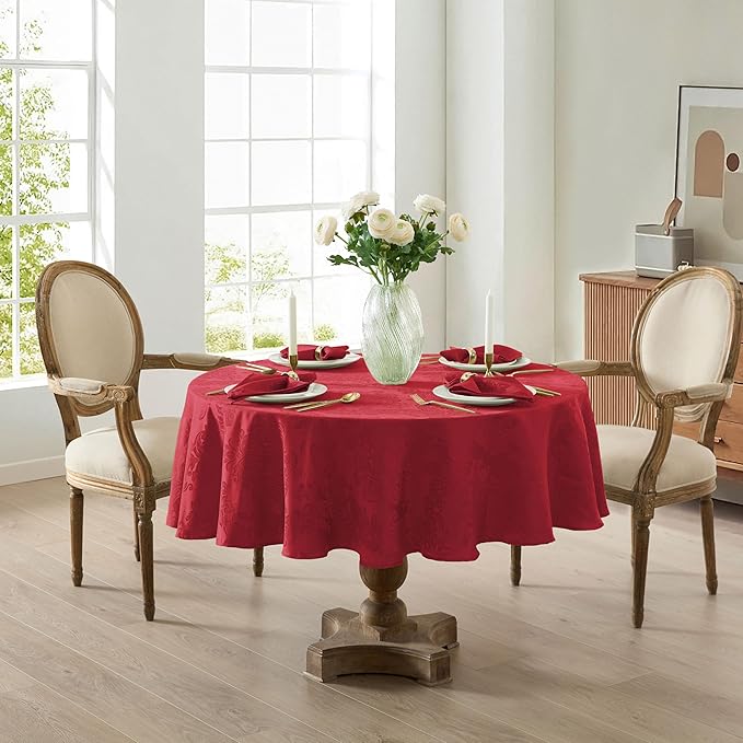 Newbridge Barcelona Damask Fabric Napkins, Set of 4, Red – No Iron, Soil Resistant Cloth Napkins for Dining, Parties and Holidays