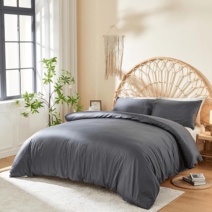 DOZ 100% Long Staple Cotton Duvet Cover Set, Soft Sateen Weave, Smooth, Breathable, Hotel Comfort, 106"x90", 8 Loops, 3pc – 2 Pillowcases 1 Duvet Cover (Storm, King/Cal King)