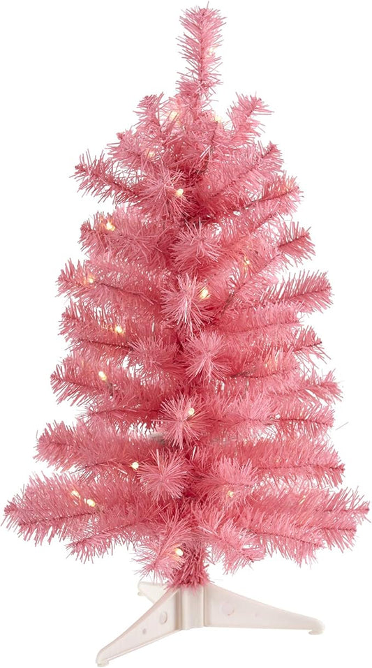 Nearly Natural 2ft. Pink Artificial Christmas Tree with 35 LED Lights and 72 Bendable Branches