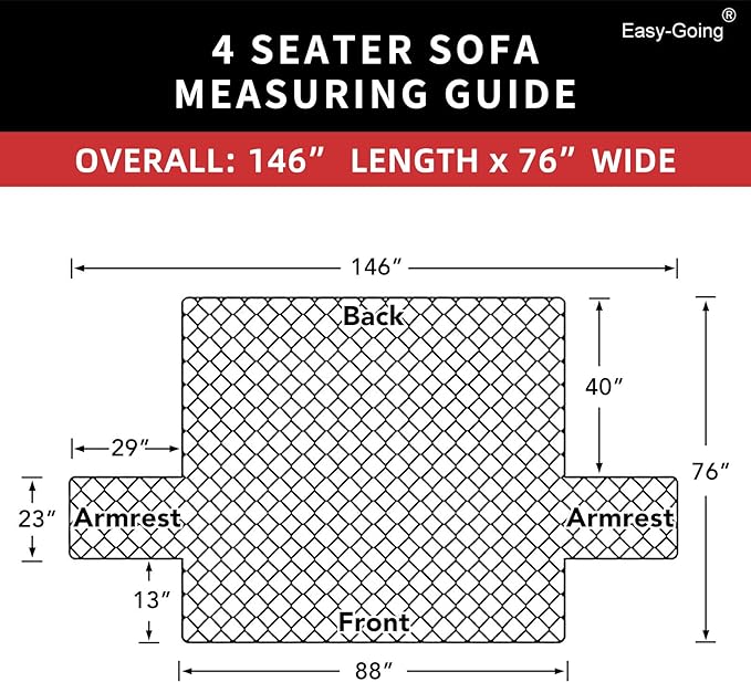Easy-Going 4 Seater Sofa Slipcover Reversible Sofa Cover Water Resistant Couch Cover with Foam Sticks Elastic Straps Furniture Protector for Pets Children Dog Cat (XX-Large, Black/Black)