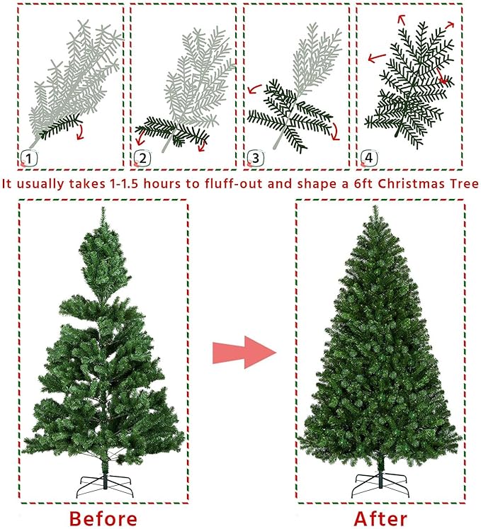 Yaheetech 6Ft Pre-lit Spruce Artificial Hinged Christmas Pine Tree Prelighted Holiday Xmas Tree for Home Party Decoration with 300 Warm White Lights and 818 Branch Tips, Green