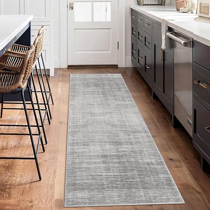Enkor Runner Rugs for Hallway, 2x6 Washable Soft Non Slip Abstract Rugs for Kitchen, Modern Mat for Entryway Living Room Bedroom Light Grey