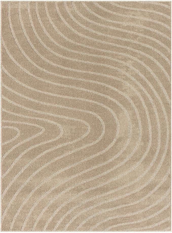 LUXE WEAVERS Modern Geometric Wave Beige 5x7 Area Rug