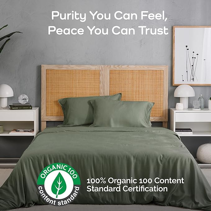 Duvet Cover Set - 100% Viscose Derived from Bamboo Duvet Cover Queen Size, 3 PC Luxury Cooling Duvet Cover for Hot Sleepers, Silky Buttery Soft Comforter Cover & 2 PC Queen Pillowcases, Moss