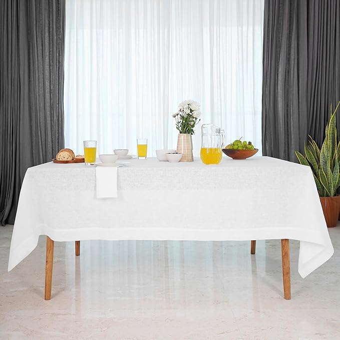 D'Moksha Homes Linen White Tablecloth 60 x 102 Inch - 100% Pure Linen Rectangular Table Cloth - Machine Washable Tablecloth for Fall, Thanksgiving, Christmas, Holiday