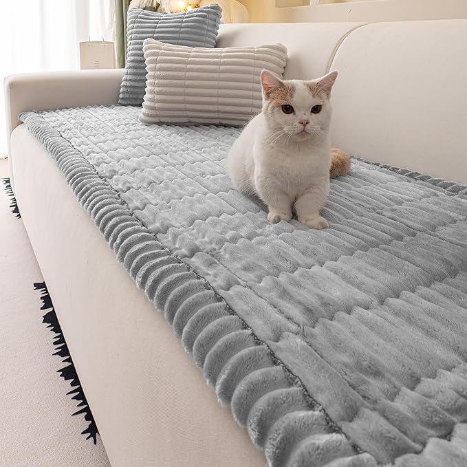 Couch Cover for Dogs Washable,Non Slip Fuzzy Durable Couch Covers for 3 Cushion Sofa Pet Friendly Sofa Cover Dog Thick Soft Slipcovers Protector Couches Mat Bed (Light Grey,27.6" x 59"/70 x 150cm)