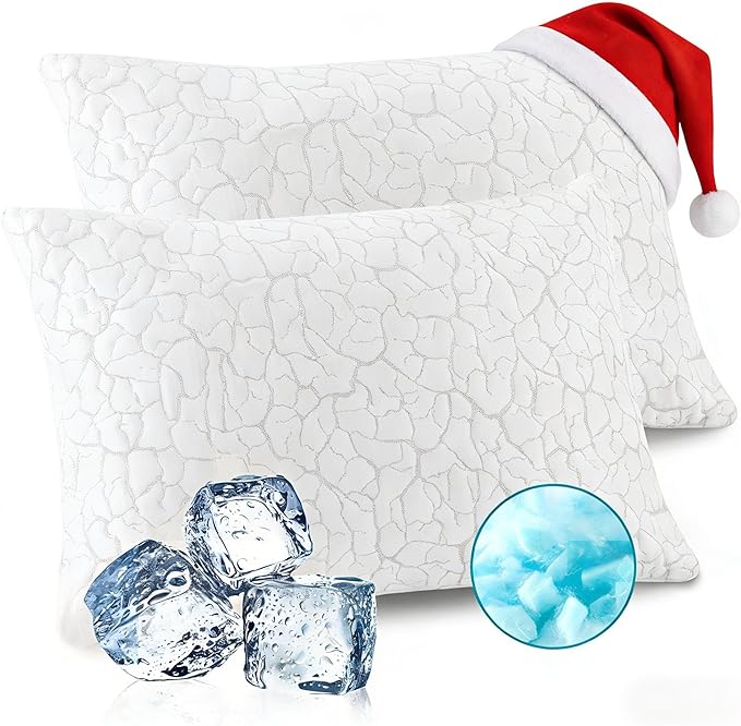 Cooling Pillows for Sleeping 2 Pack, King Size Adjustable Shredded Memory Foam Pillows, Firm Bed Pillows for Side, Back, Stomach, Hot Sleepers, Cold Pillow with Removable Washable Cover