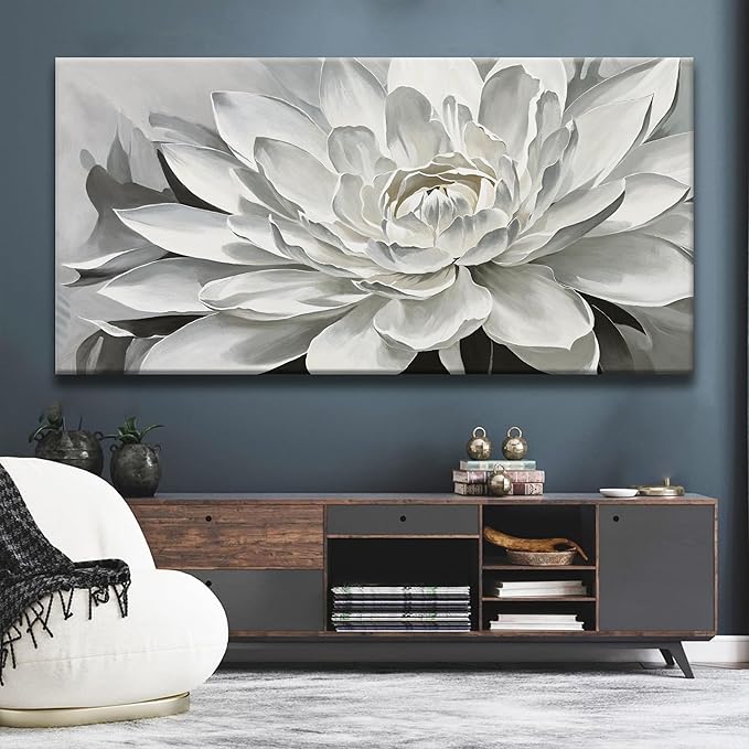 TAIJXAGSG Modern Canvas Art Wall Decor Living Room Home Wall Decor 29 x 58 Inches Large Wall Art Elegant Flower White Wall Art Painting Picture For Bedroom Office Artwork