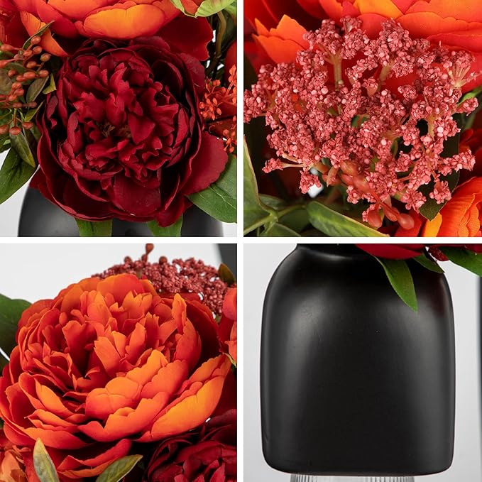 Fall Flowers in Vase Fall Table Centerpiece Faux Floral Arrangements Centerpiece Autumn Artificial Flowers with Vase Fall Flower Centerpieces for Tables Orange Silk Flowers Arrangement in Vase