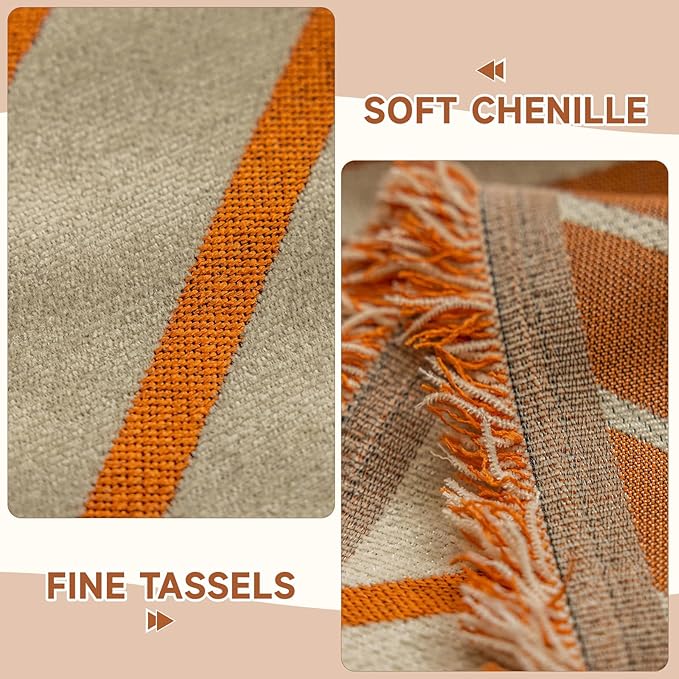 VClife Boho Farmhouse Couch Cover 71''x134'', 1 pc Washable Sofa Covers for 3 Cushion Couch Sofa Kids Soft Chenille Beige Pumpkin Herringbone Home Decor Couch Covers for Bed Sofa Living Room Slipcover