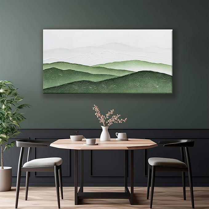 TAIJXAGSG Abstract Wall Art For Living Room Modern Canvas Art Wall Decor Green White Wall Art Bedroom Office Decor Abstract Painting Ready To Hang Pictures Artwork 24 × 48 In