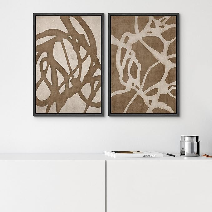 SIGNWIN Framed Canvas Print Wall Art Set Natural Flow Abstract Earth Tone Organic Shapes Cozy Neutral Minimal Decorative Nordic Zen Bohemian for Living Room, Bedroom, Office - 24"x36"x2 Black