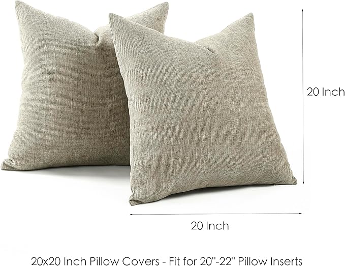 Jepeak 20x20 Inch Decorative Chenille Throw Pillow Covers, Pack of 2 Cozy Concise Pillow Cases Soft Farmhouse Modern Square Cushion Cover for Sofa Couch Bed Home Decor, Camel