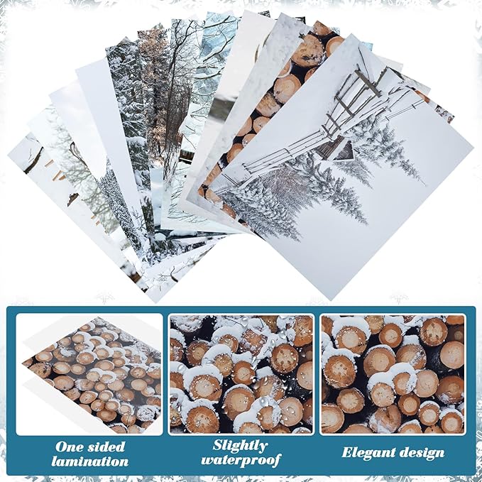 Watersay 8x10in 12pcs Winter Wall Decor Prints Christmas prints unframed Poster Art Cozy Snow Forest Frost Pictures Poster Xmas Tree Deer Mountain House Photo for Gallery Wall Home Nordic Decor