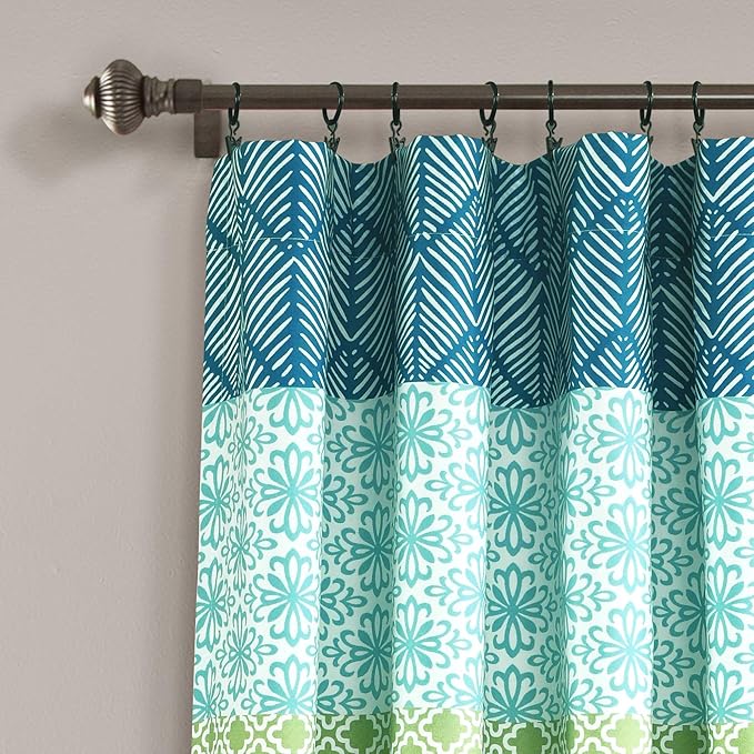 Lush Decor Bohemian Stripe Window Curtain Panels, Pair 52" W x 84" L Blue & Green - Light Filtering Curtains for Bedroom - Boho Curtains - Maximalist Decor