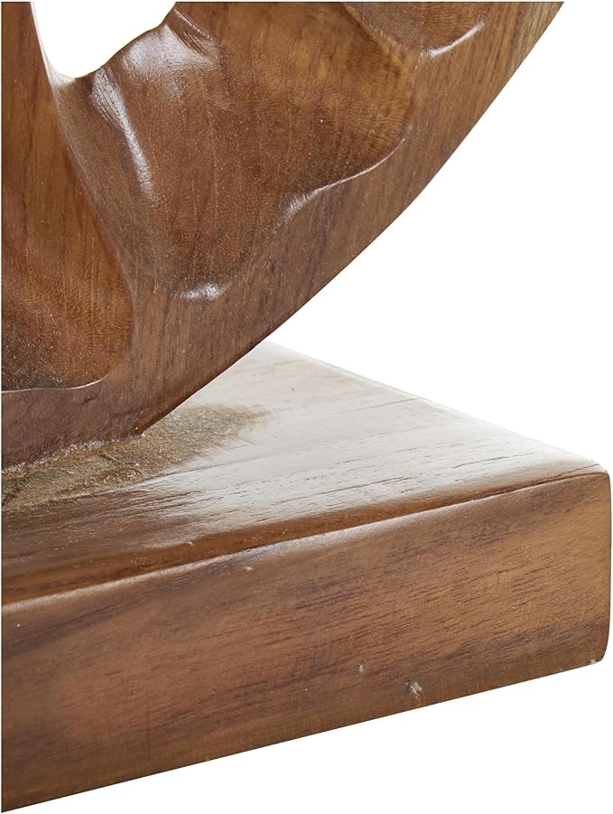 Deco 79 Teak Wood Abstract Handmade Decorative Sculpture Circular Cutout Home Decor Statue, Accent Figurine 20" x 6" x 21", Brown