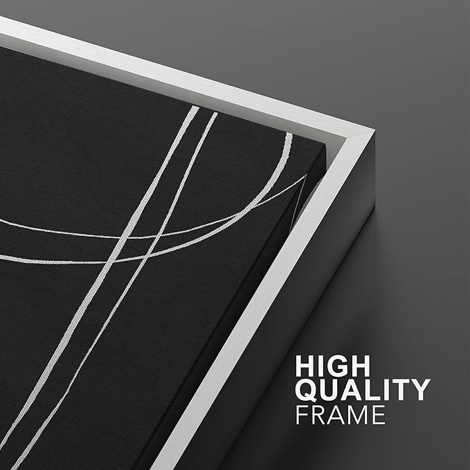SIGNWIN Framed Canvas Print Wall Art Set Grunge Mid-Century Geometric Lines Abstract Shapes Illustrations Modern Art Minimal Boho Relax/Calm for Living Room, Bedroom, Office - 16"x24"x2 White