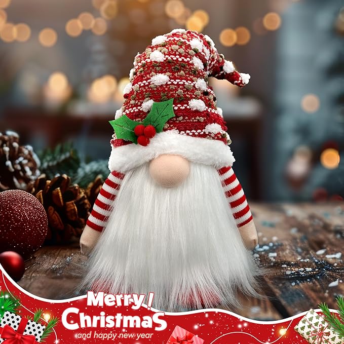 Gnome Christmas Decorations, Handmade Ornaments Swedish Tomte Elf Stuffed Dwarf for Home Holiday Decor, Thanksgiving Valentines Birthday Christmas Plush Gnome Gifts for Women